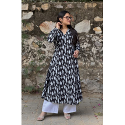 BLACK FISH MOTIF A LINE KURTI