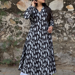 BLACK FISH MOTIF A LINE KURTI