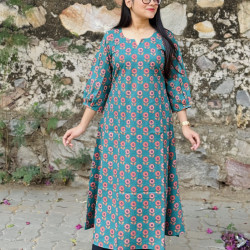 GREEN AND BLUE TURQUOISE LITTLE FLORAL A LINE KURTI