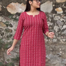 RED MOTIF KANTHA LONG STRAIGHT KURTI