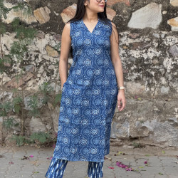 INDIGO KURTA BOTTOM SET