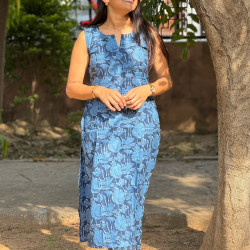 BLUE BIG FLOWER KURTA BOTTOM SET