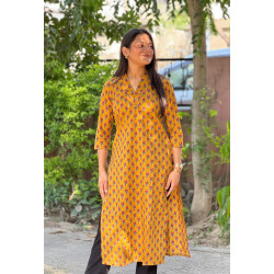 MUSTARD LITTLE MOTIF LONG STRAIGHT KURTI