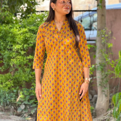 MUSTARD LITTLE MOTIF LONG STRAIGHT KURTI