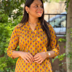 MUSTARD LITTLE MOTIF LONG STRAIGHT KURTI