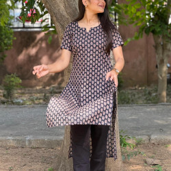 BLACK LITTLE MOTIFS LONG STRAIGHT KURTI