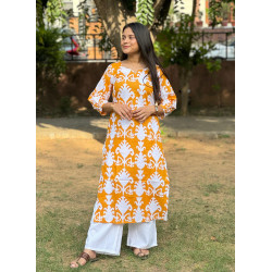 YELLOW ORCHID LONG STRAIGHT KURTI