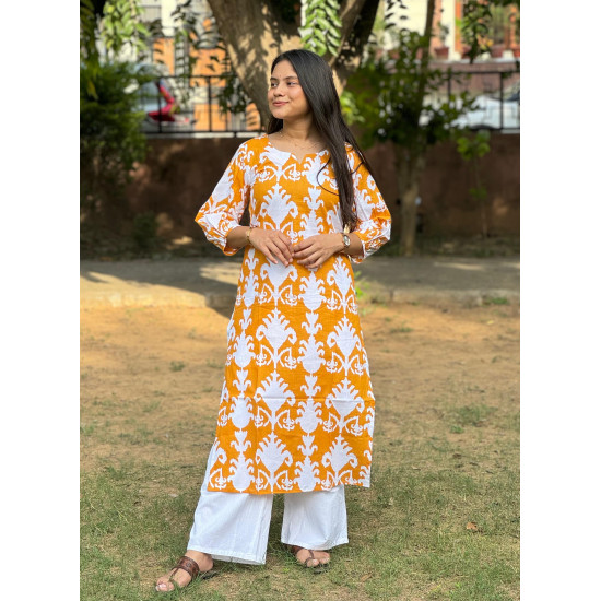 YELLOW ORCHID LONG STRAIGHT KURTI