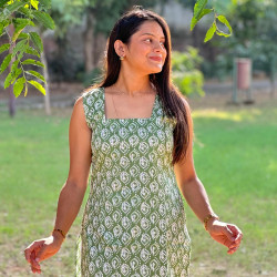 PASTEL GREEN MOTIFS LONG STRAIGHT KURTI