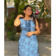 BLUE BIG FLORAL LONG STRAIGHT KURTI