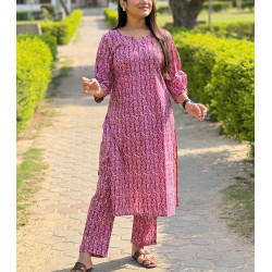 PURPLE PAISELY MOTIF KURTA PANT SET