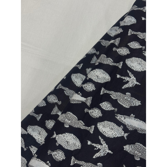 BLACK FISH MOTIF SHORT STRAIGHT KURTI