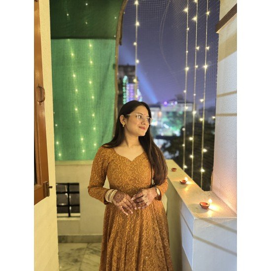 BROWN CHIKANKARI UMBRELLA GHER KURTI BROWN CHIKANKARI UMBRELLA GHER KURTI