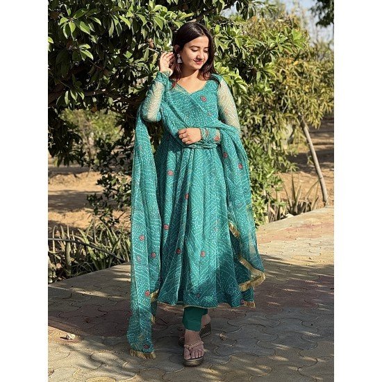 SEA GREEN CHIFFON BANDHEJ ANARKALI SEA GREEN CHIFFON BANDHEJ ANARKALI