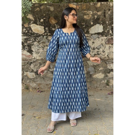 INDIGO MOTIFS A LINE KURTI