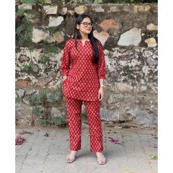 BLUE MAROON MOTIF NIGHT SET