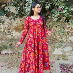 RANI FLORAL GOLDEN FOIL MODAL CHANDERI UMBRELLA GHER KURTI