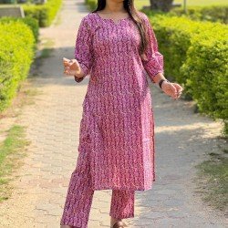 PURPLE PAISELY MOTIF KURTA PANT SET