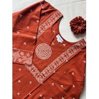 RUST BANDHEJ LONG STRAIGHT KURTI