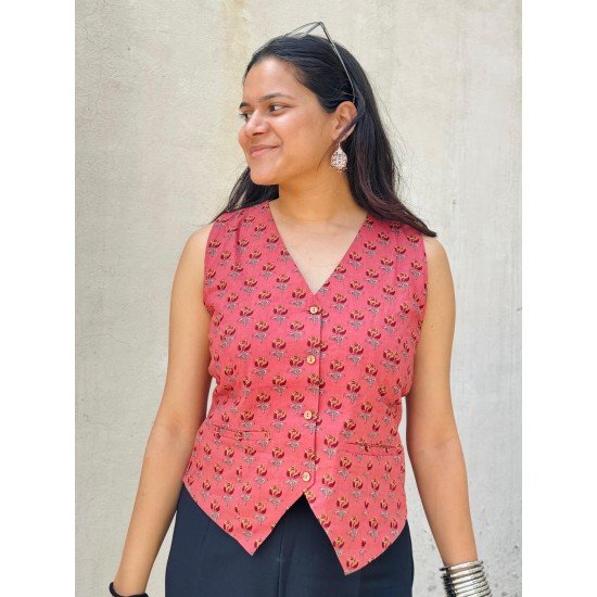 DARK PEACH LITTLE MOTIFS VEST TOP