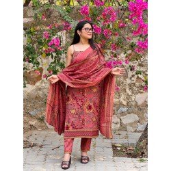 DARK PEACH FLORAL MOTIFS SUIT SET 
