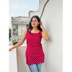 DARK MAUVE PINK BANDHANI JAAM COTTON SHORT STRAIGHT KURTI