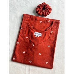 RUST LITTLE MOTIFS LONG STRAIGHT KURTI