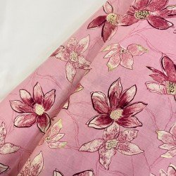 PINK FLOWERS MOTIF GOLDEN FOIL SHORT STRAIGHT KURTI