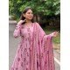 PINK FLOWERS MOTIF GOLDEN FOIL SABAH SET