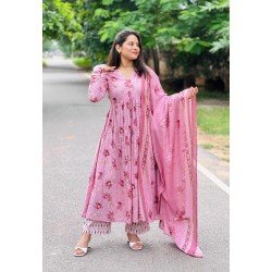 PINK FLOWERS MOTIF GOLDEN FOIL SABAH SET
