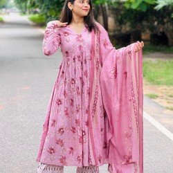 PINK FLOWERS MOTIF GOLDEN FOIL SABAH SET