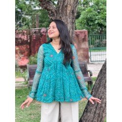 SEA GREEN BANDHANI GEORGETTE CLAIRE TOP