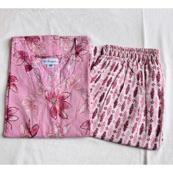PINK MOTIF GOLDEN FOIL KURTA BOTTOM SET