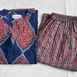 BLUE MAROON KURTA BOTTOM SET
