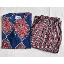 BLUE MAROON KURTA BOTTOM SET