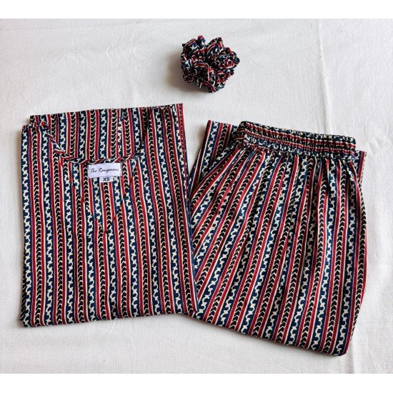 BLUE MAROON STRIPES KURTA BOTTOM SET BLUE MAROON STRIPES KURTA BOTTOM SET