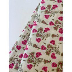 CREAM PINK FLOWER MOTIF LONG STRAIGHT KURTI