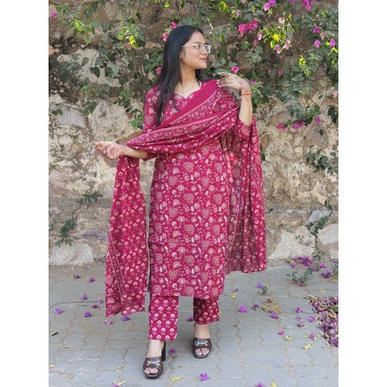 MAGENTA FLORAL MOTIF SUIT SET MAGENTA FLORAL MOTIF SUIT SET