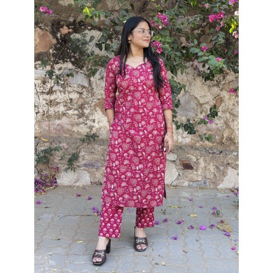 BLUE MAROON KURTA BOTTOM SET