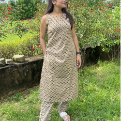 YELLOW FLORAL MOTIF KURTA BOTTOM SET