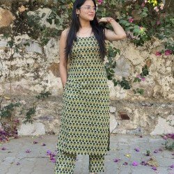 LEMON GREEN MOTIF KURTA BOTTOM SET
