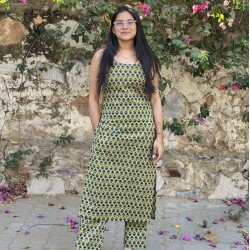 BLUE JAAL PRINT KURTA BOTTOM SET