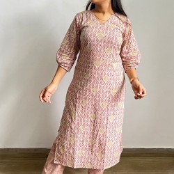 PINK LEAFY KURTA BOTTOM SET