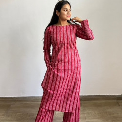 DARK PINK STRIPES KURTA BOTTOM SET