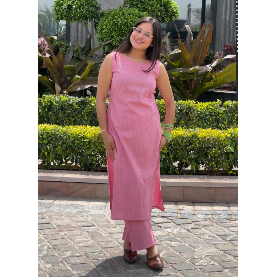 SOLID PINK KURTA BOTTOM SET 