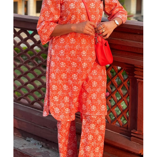 ORANGE FLORALS MOTIF CO-ORD SET