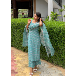 SEA GREEN LITTLE MOTIF KURTA BOTTOM SET