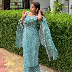 SEA GREEN LITTLE MOTIF KURTA BOTTOM SET