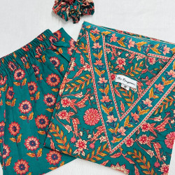 GREEN AND BLUE TURQUOISE PRINT KURTA BOTTOM SET