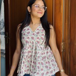 PINK FLORAL GOLDEN FOIL CLAIRE TOP